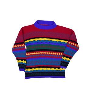 Vintage Rainbow Knit Sweater Women’s Large Men’s Medium Coogi Style Pullover